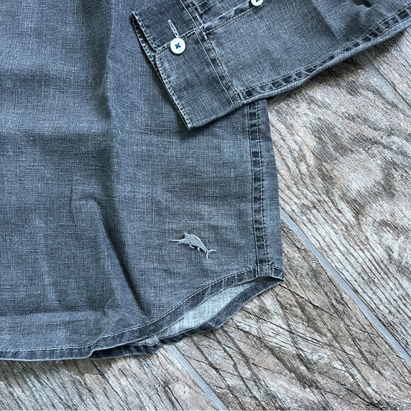 Tommy Bahama 100% Linen Men’s Medium Long Sleeved Button Down Shirt, Gray - Picture 2 of 9